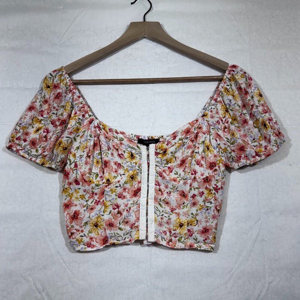 Forever 21 Floral Puff-sleeve Bustier Babydoll Crop Top Womens Small Coquette